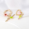 Picture of Brass Toggle Clasps Flower Leaves 18K Real Gold Plated Enamel