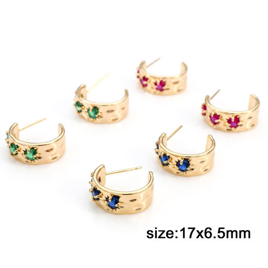 Bild von Kupfer Hoop Ohrringe 18K Echtgold plattiert C-Form 17mm x 6,5mm, Pfosten/Draht Größe: (21 gauge), 2 Stück
