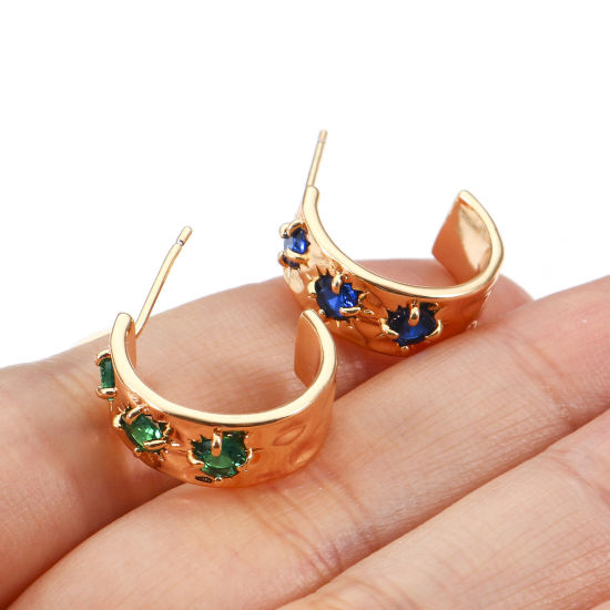 Bild von Kupfer Hoop Ohrringe 18K Echtgold plattiert C-Form 17mm x 6,5mm, Pfosten/Draht Größe: (21 gauge), 2 Stück