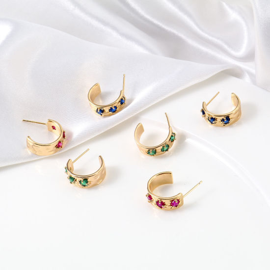 Bild von Kupfer Hoop Ohrringe 18K Echtgold plattiert C-Form 17mm x 6,5mm, Pfosten/Draht Größe: (21 gauge), 2 Stück