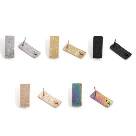 Eco-friendly Vacuum Plating 304 Stainless Steel Ear Post Stud Earring With Loop Connector Accessories Rectangle Multicolor Sparkledust 20mm x 8mm