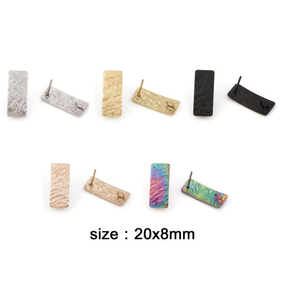 Picture of Eco-friendly Vacuum Plating 304 Stainless Steel Ear Post Stud Earring With Loop Connector Accessories Rectangle Multicolor Wood Grain 20mm x 8mm