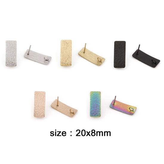 Image de Boucle d'Oreille à Tige avec Accessoires de Connecteur de Boucle en 304 Acier Inoxydable Placage Sous Vide Écologique Rectangle Multicolore Motifs Fissurés 20mm x 8mm, Epaisseur de Fil: (20 gauge), 10 Pcs