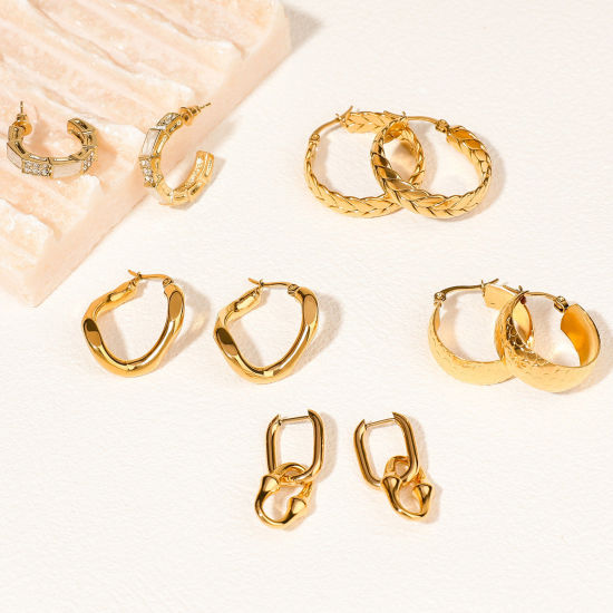 Picture of Eco-friendly Vacuum Plating Retro Stylish 18K Real Gold Plated 304 Stainless Steel Link Chain Earrings For Women Party