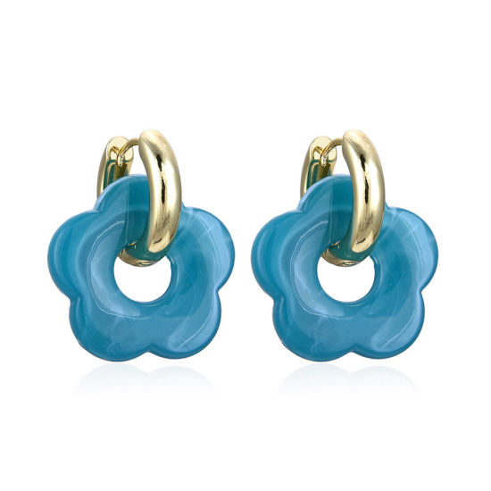 Picture of Hypoallergenic Sweet & Cute Stylish 18K Gold Plated Brass & Resin Flower Earrings For Women Party