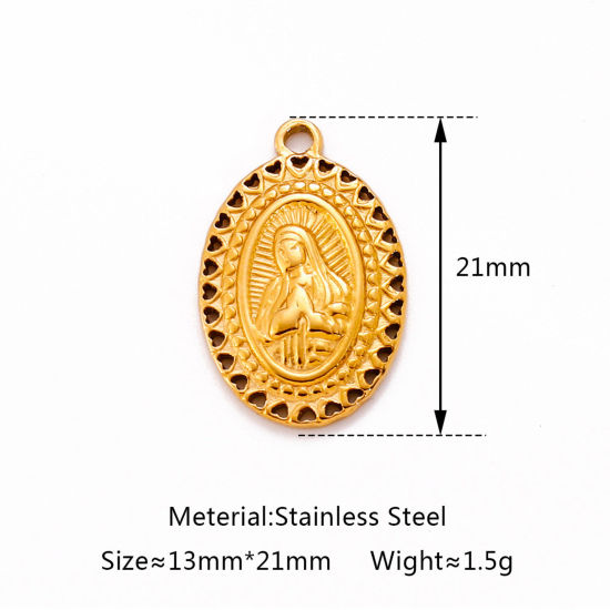 Изображение Экологичный 304 Нержавеющая Сталь религия Подвески Овальные Разноцветный Богородица 21мм x 13мм, 1 ШТ