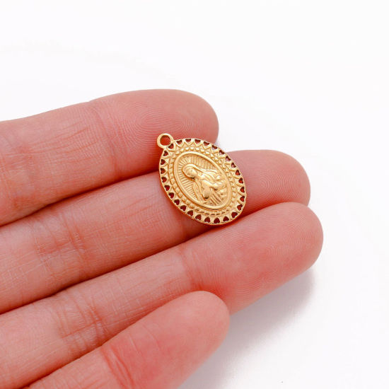 Изображение Экологичный 304 Нержавеющая Сталь религия Подвески Овальные Разноцветный Богородица 21мм x 13мм, 1 ШТ