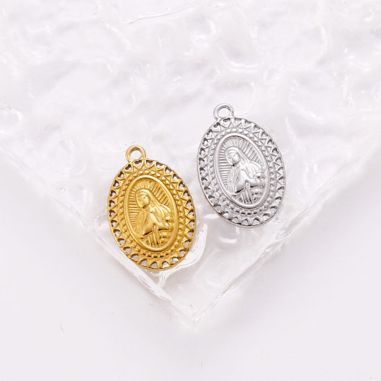 Изображение Экологичный 304 Нержавеющая Сталь религия Подвески Овальные Разноцветный Богородица 21мм x 13мм, 1 ШТ