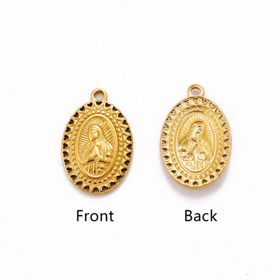 Изображение Экологичный 304 Нержавеющая Сталь религия Подвески Овальные Разноцветный Богородица 21мм x 13мм, 1 ШТ