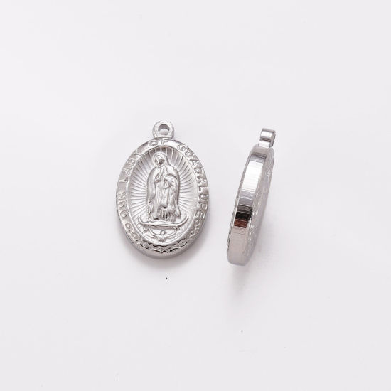 Image de Breloques en 304 Acier Inoxydable Respectueux de la Nature Religieux Ovale Multicolore Sainte Vierge Marie 23mm x 15mm , 1 Pièce