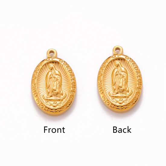 Image de Breloques en 304 Acier Inoxydable Respectueux de la Nature Religieux Ovale Multicolore Sainte Vierge Marie 23mm x 15mm , 1 Pièce