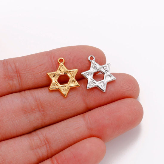 Picture of Eco-friendly 304 Stainless Steel Religious Charms Multicolor Star Of David Hexagram 17mm x 13mm