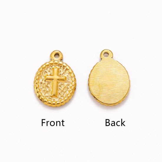 Picture of Eco-friendly 304 Stainless Steel Religious Charms Multicolor Oval Cross 18mm x 13mm