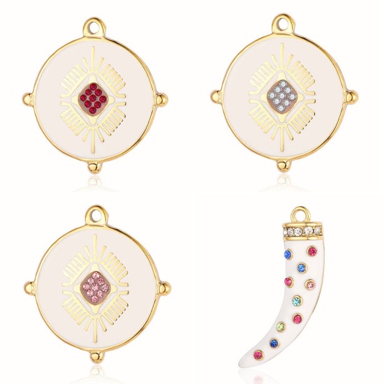 Picture of Eco-friendly Vacuum Plating 304 Stainless Steel Pendants 18K Gold Plated Pin Infinity Symbol Enamel Multicolor Rhinestone