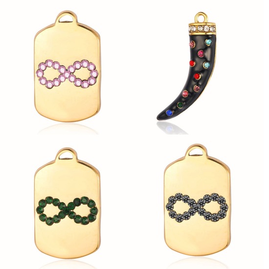 Picture of Eco-friendly Vacuum Plating 304 Stainless Steel Pendants 18K Gold Plated Pin Infinity Symbol Enamel Multicolor Rhinestone