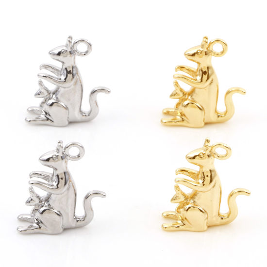 Immagine di Ottone Charms Canguro Vero Oro Placcato 18mm x 16mm, 2 Pz