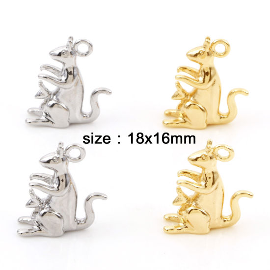 Immagine di Ottone Charms Canguro Vero Oro Placcato 18mm x 16mm, 2 Pz