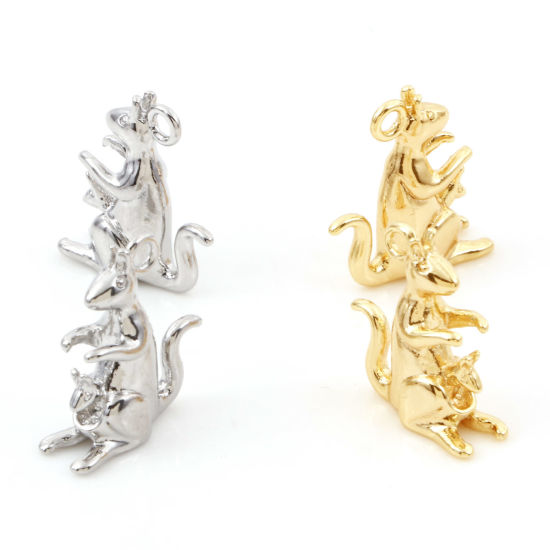 Immagine di Ottone Charms Canguro Vero Oro Placcato 18mm x 16mm, 2 Pz