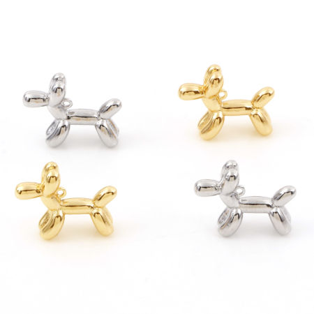 Messing Charms Echtgold plattiert Ballon Hund 16mm x 13mm, 2 Stück