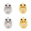 Picture of Brass Charms Real Gold Plated Owl Animal Micro Pave Clear & Black Cubic Zirconia 13mm x 8mm