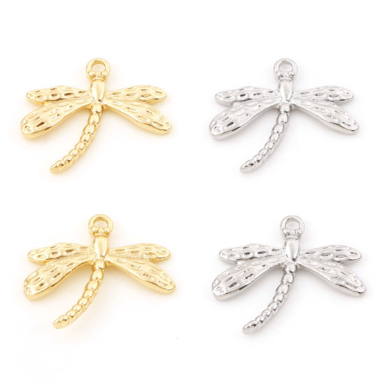Изображение Латунь Насекомое Подвески Стрекоза настоящее золото с покрытием 22мм x 20мм, 2 ШТ
