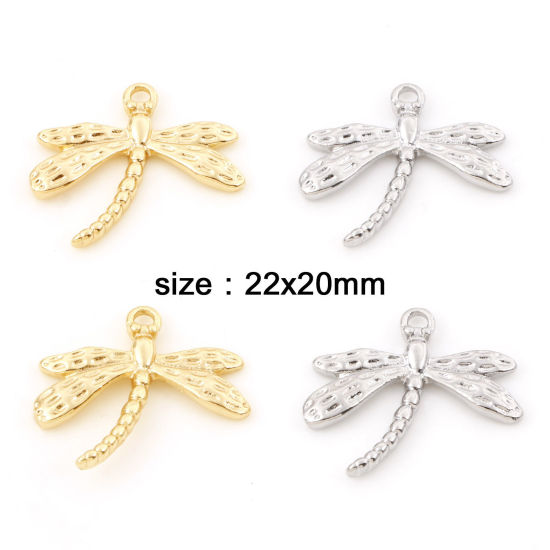 Изображение Латунь Насекомое Подвески Стрекоза настоящее золото с покрытием 22мм x 20мм, 2 ШТ