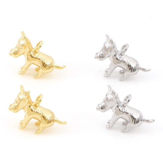 Image de Breloques en Laiton Chien Plaqué Or Véritable 3D 14mm x 11mm, 2 Pcs