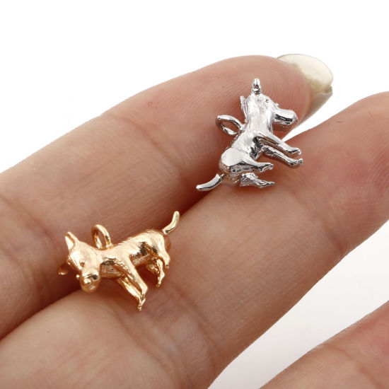Image de Breloques en Laiton Chien Plaqué Or Véritable 3D 14mm x 11mm, 2 Pcs