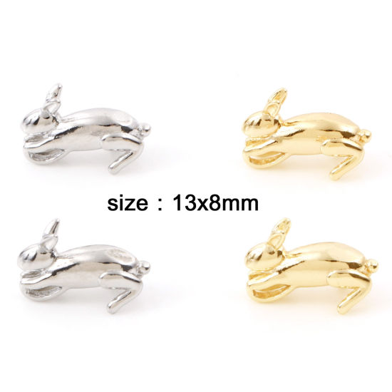 Image de Breloques en Laiton Lapin Plaqué Or Véritable 3D 13mm x 8mm, 2 Pcs