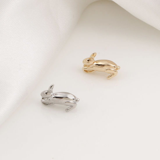 Image de Breloques en Laiton Lapin Plaqué Or Véritable 3D 13mm x 8mm, 2 Pcs