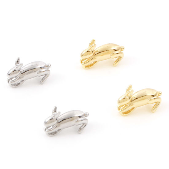 Image de Breloques en Laiton Lapin Plaqué Or Véritable 3D 13mm x 8mm, 2 Pcs