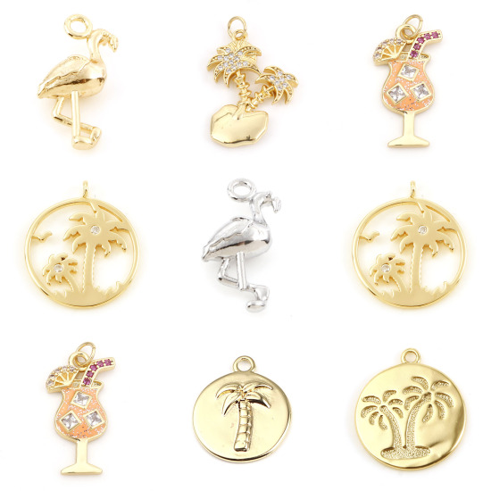 Picture of Brass Charms Real Gold Plated Flamingo 3D 15.5mm x 9mm