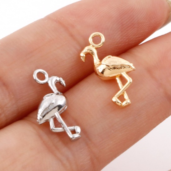 Picture of Brass Charms Real Gold Plated Flamingo 3D 15.5mm x 9mm