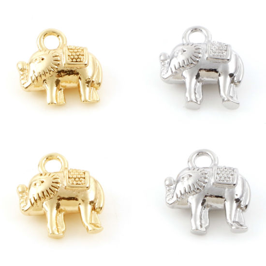 Bild von Messing Charms Echtgold plattiert Elefant 3D 9mm x 8mm, 5 Stück