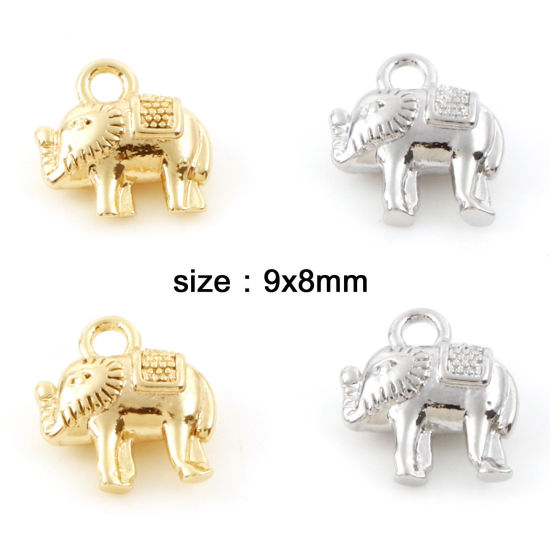 Bild von Messing Charms Echtgold plattiert Elefant 3D 9mm x 8mm, 5 Stück