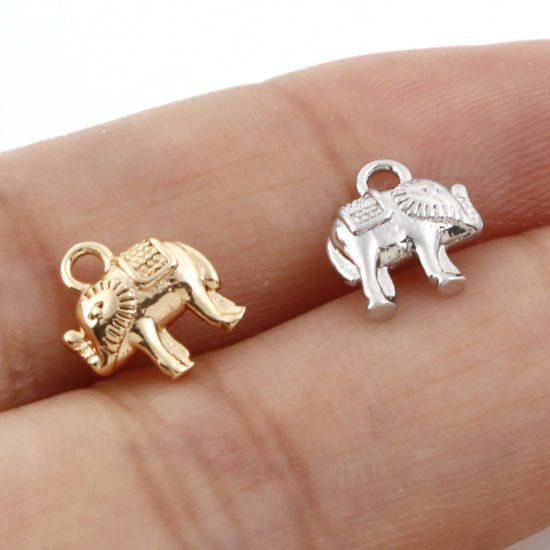 Bild von Messing Charms Echtgold plattiert Elefant 3D 9mm x 8mm, 5 Stück