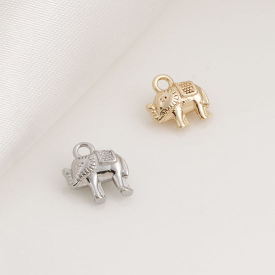 Bild von Messing Charms Echtgold plattiert Elefant 3D 9mm x 8mm, 5 Stück