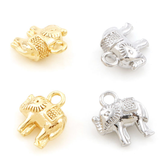 Bild von Messing Charms Echtgold plattiert Elefant 3D 9mm x 8mm, 5 Stück