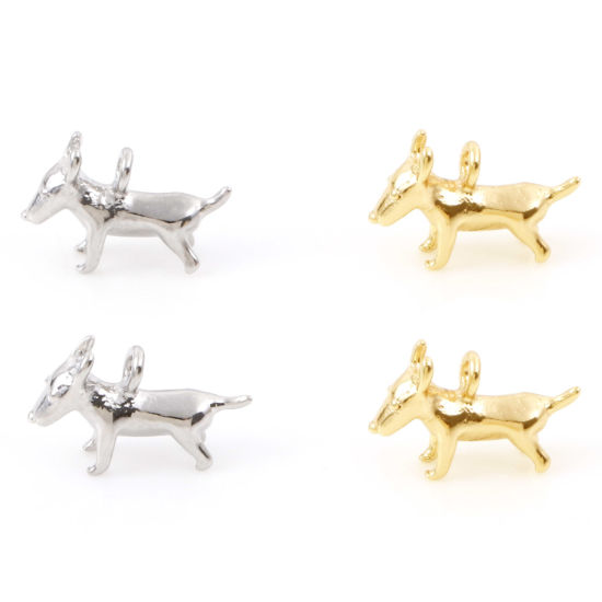 Изображение Латунь Подвески Собака настоящее золото с покрытием Трехмерный 12.5мм x 8мм, 5 ШТ