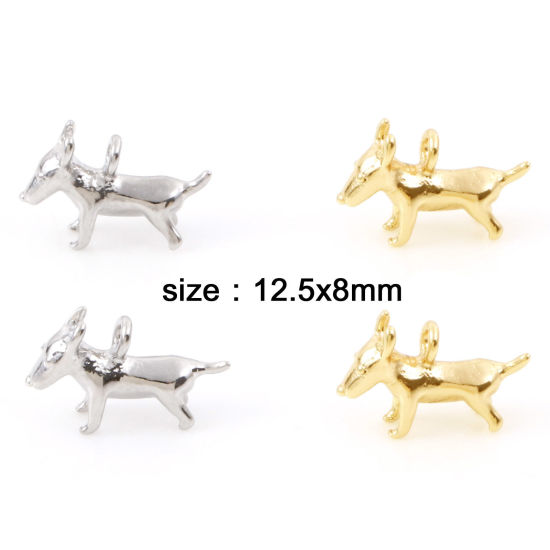 Изображение Латунь Подвески Собака настоящее золото с покрытием Трехмерный 12.5мм x 8мм, 5 ШТ