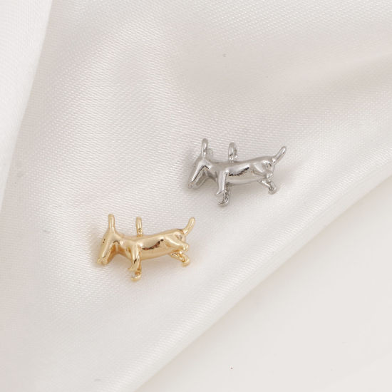 Изображение Латунь Подвески Собака настоящее золото с покрытием Трехмерный 12.5мм x 8мм, 5 ШТ
