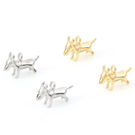 Изображение Латунь Подвески Собака настоящее золото с покрытием Трехмерный 12.5мм x 8мм, 5 ШТ