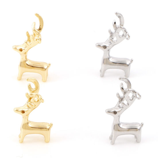 Picture of Brass Charms Real Gold Plated Christmas Reindeer 3D 18mm x 10mm