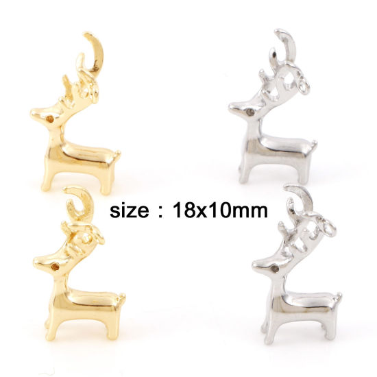 Picture of Brass Charms Real Gold Plated Christmas Reindeer 3D 18mm x 10mm