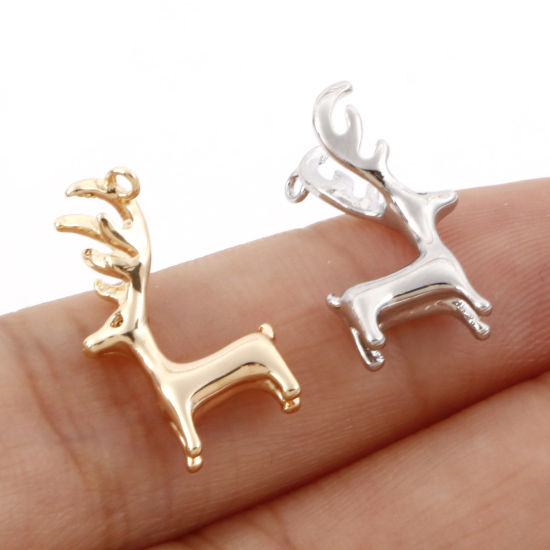 Picture of Brass Charms Real Gold Plated Christmas Reindeer 3D 18mm x 10mm