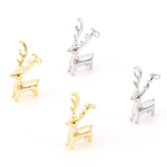 Picture of Brass Charms Real Gold Plated Christmas Reindeer 3D 18mm x 10mm