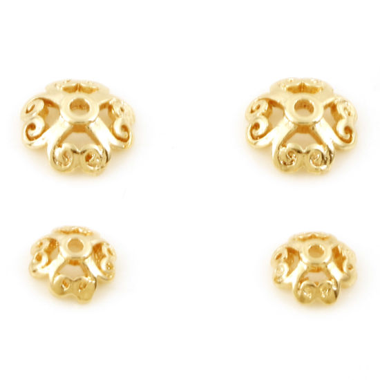 Image de Coupelles Cœur Fleurs Plaqué Or Véritable 18K 10 Pcs