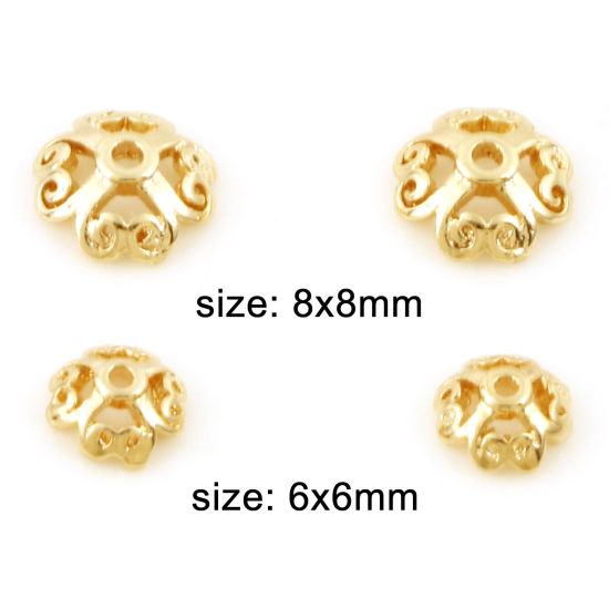 Image de Coupelles Cœur Fleurs Plaqué Or Véritable 18K 10 Pcs