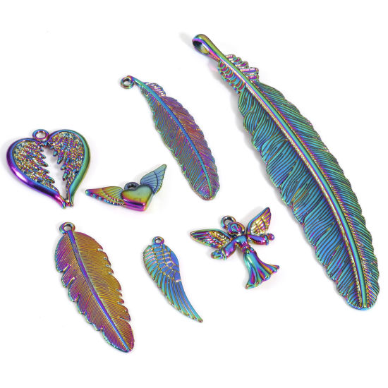 Изображение Цинковый Сплав Подвески Крыло Цвет радуги с покрытием Перо 5 ШТ