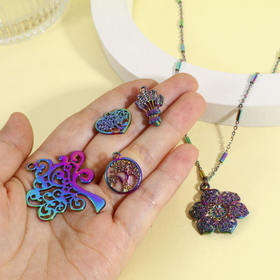 Imagen de Zamak Colgantes Árbol Chapado en Color Arco Iris Flor Hoja 5 Unidades